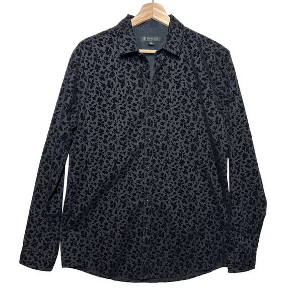 INC Flocked Velvet Floral Blouse Black Size M Goth Glam Holiday Textured Office - Picture 1 of 11